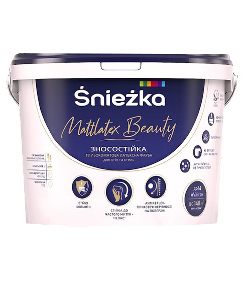 Фарба інтер'єрна акрилова Снєжка (Sniezka) Mattlatex beauty, глибоко-матовий, білий, 6.8кг