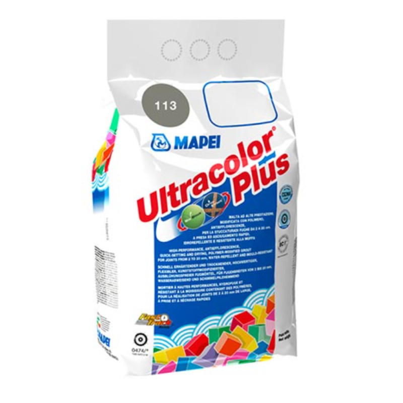 Шов кольоровий еластичний водостійкий Мапеі (Mapei) Ultracolor Plus 113, сірий цемент, 2кг