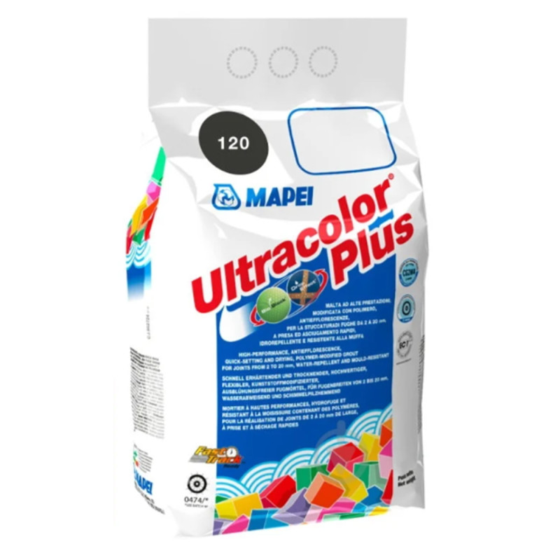 Шов кольоровий еластичний водостійкий Мапеі (Mapei) Ultracolor Plus 120, чорний, 2кг