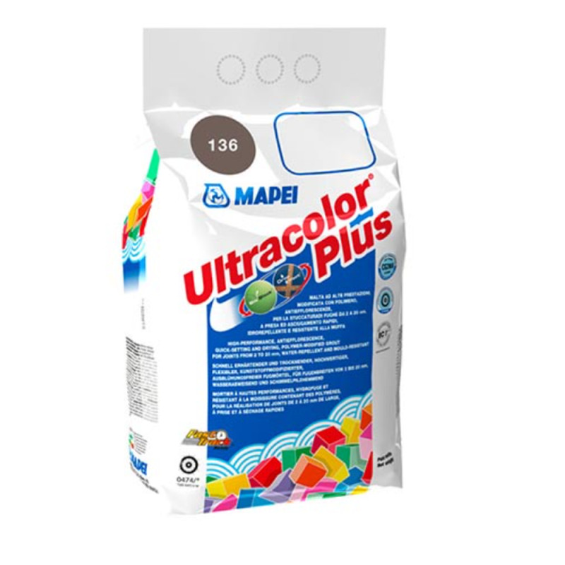 Шов кольоровий еластичний водостійкий Мапеі (Mapei) Ultracolor Plus 136, болотний, 2кг