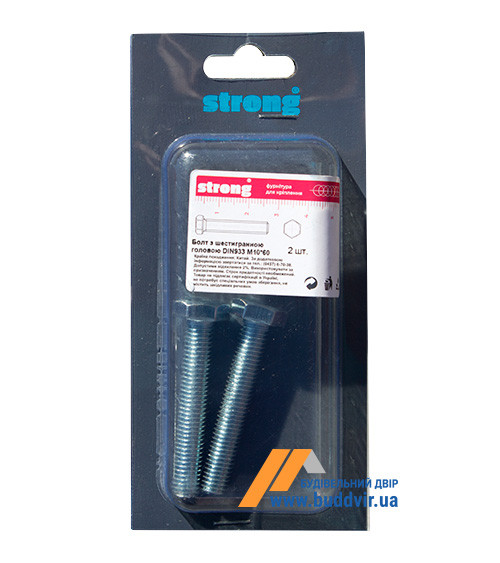 Болт з шестигранною головкою Strong DIN933, М10х60 мм, (2 шт)