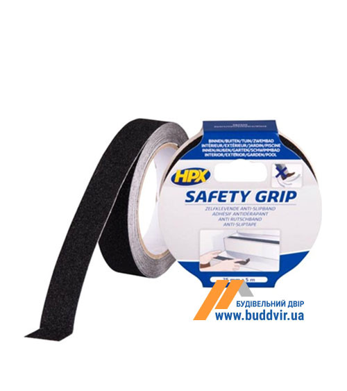Стрічка безпеки HPX, Safety Grip, чорна, 25мм*5м