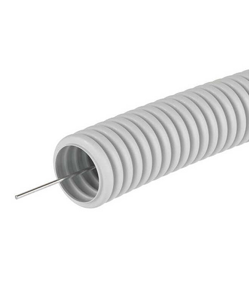 Труба гофрированная Копос 320H, ПВХ, с протяжкой, серый, 25мм