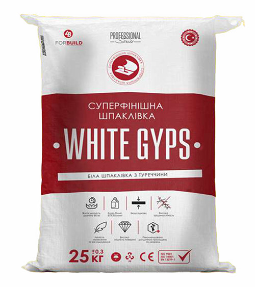 Шпаклевка гипсовая суперфинишная Вайт Гипс (White Gips) Saten, 25кг