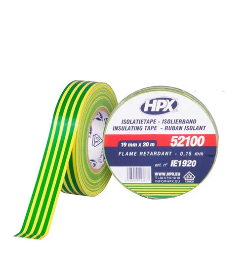 Изолента ПВХ HPX 52100, желто-зеленый, 19ммх20м