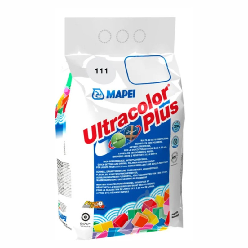 Шов кольоровий еластичний водостійкий Мапеі (Mapei) Ultracolor Plus 111, срібний сірий, 2кг