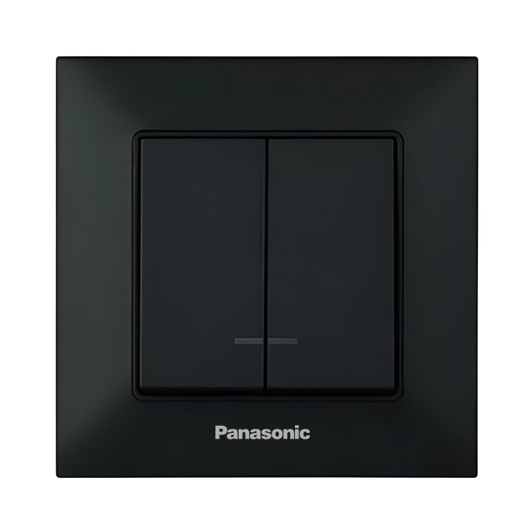 Выключатель с подсветкой Panasonic Arkedia Slim, черный, быстрый монтаж, 2 клавиши