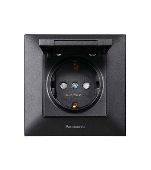 Розетка одноместная с заземлением с защитной шторкой Панасоник (Panasonic) Arkedia Slim, черный