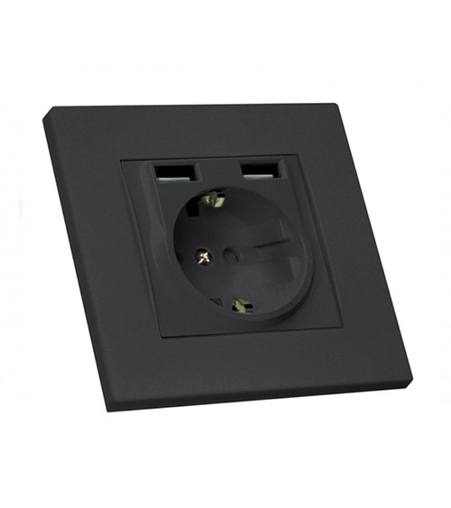 Розетка одноместная со шторками с заземлением +USB +TYPE-C Мутлусан (Mutlusan) Rita, черный