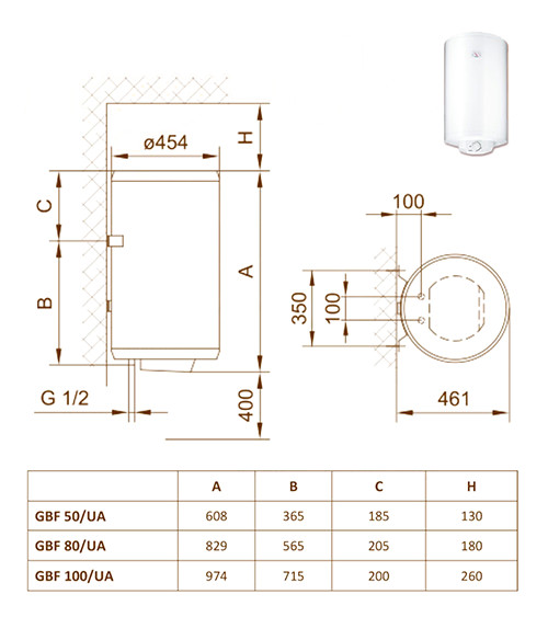 Водонагрівач  Тікі (Tiki) GBF 50/UA,  2*1.0кВт,  50л,  608*454*461мм 